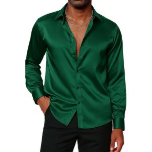 پیراهن یقه مردانه ساتن سبز