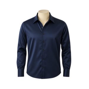 پیراهن یقه مردانه ساتن سرمه ای